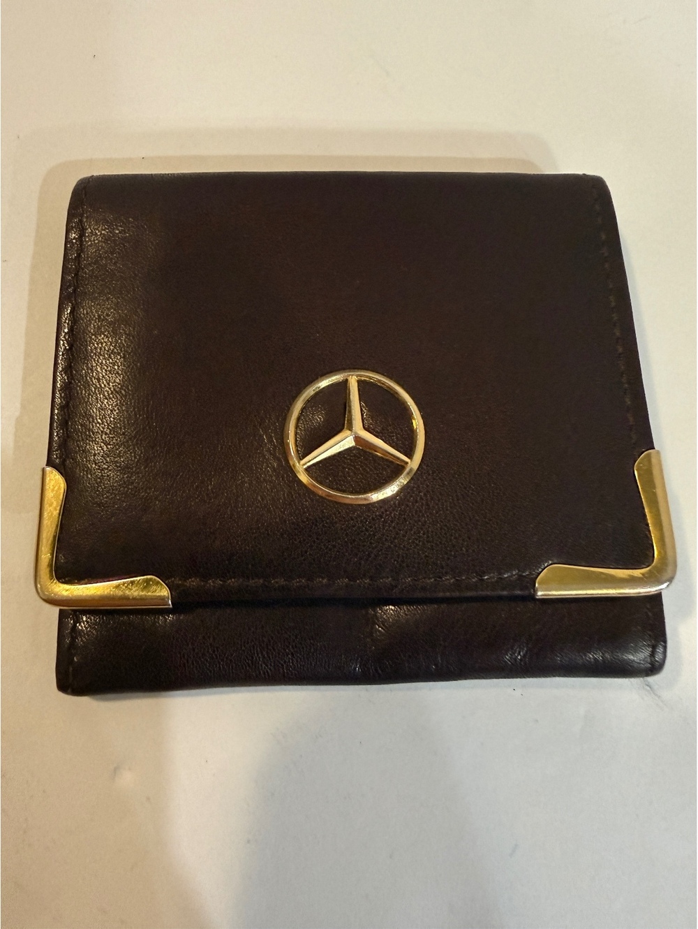 Mercedes logo brown leather coin case